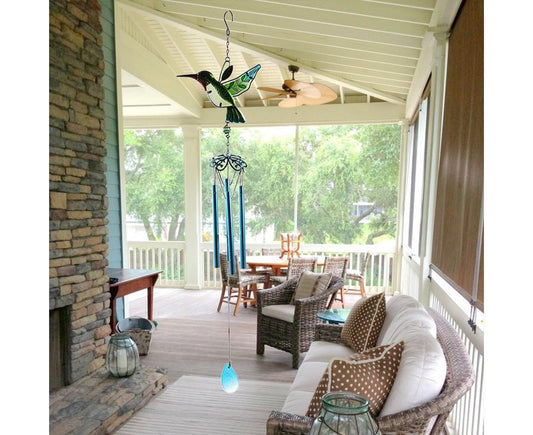 Cute Hummingbird Metal Tubes Wind Chime Bell Home Yard Wall Hanging Ornament-Blue Wind Chime Tube V1263-JX-706