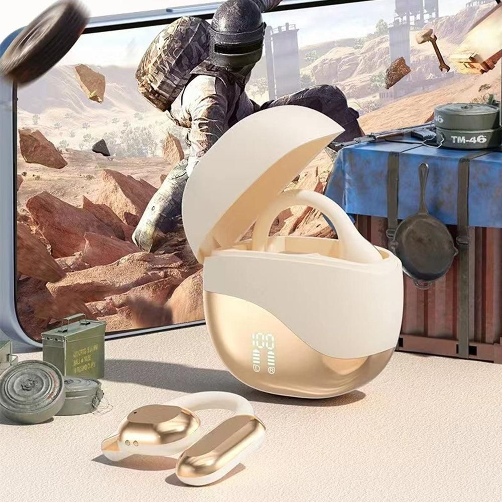 Open Ear Headphone Bluetooth Wireless Earbud Sport Over Ear Earhooks LED Power Display Earphone Beige V1263-JX-7063