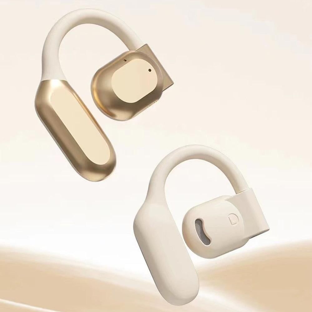 Open Ear Headphone Bluetooth Wireless Earbud Sport Over Ear Earhooks LED Power Display Earphone Beige V1263-JX-7063