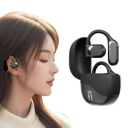 Open Ear Headphone Bluetooth Wireless Earbud Sport Over Ear Earhooks LED Power Display Earphone Beige V1263-JX-7063
