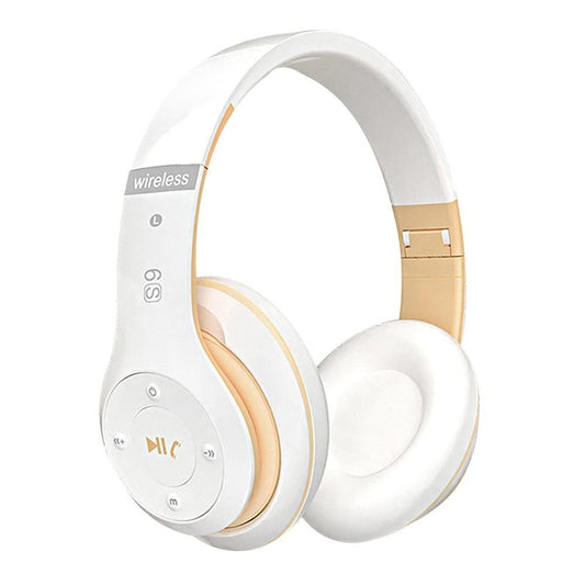 Wireless Bluetooth Headphones Foldable Over Ear Stereo Headsets with Built-in Mic White V1263-JX-7068-1