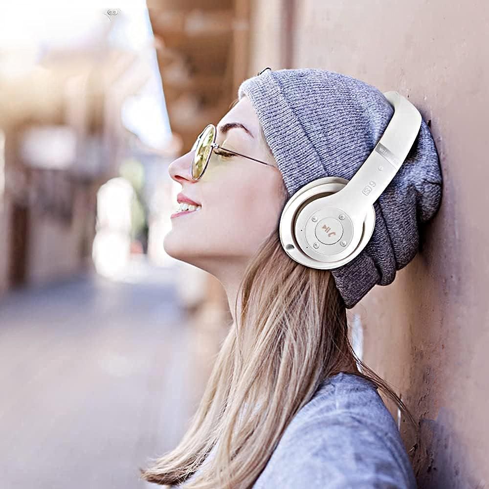 Wireless Bluetooth Headphones Foldable Over Ear Stereo Headsets with Built-in Mic White V1263-JX-7068-1