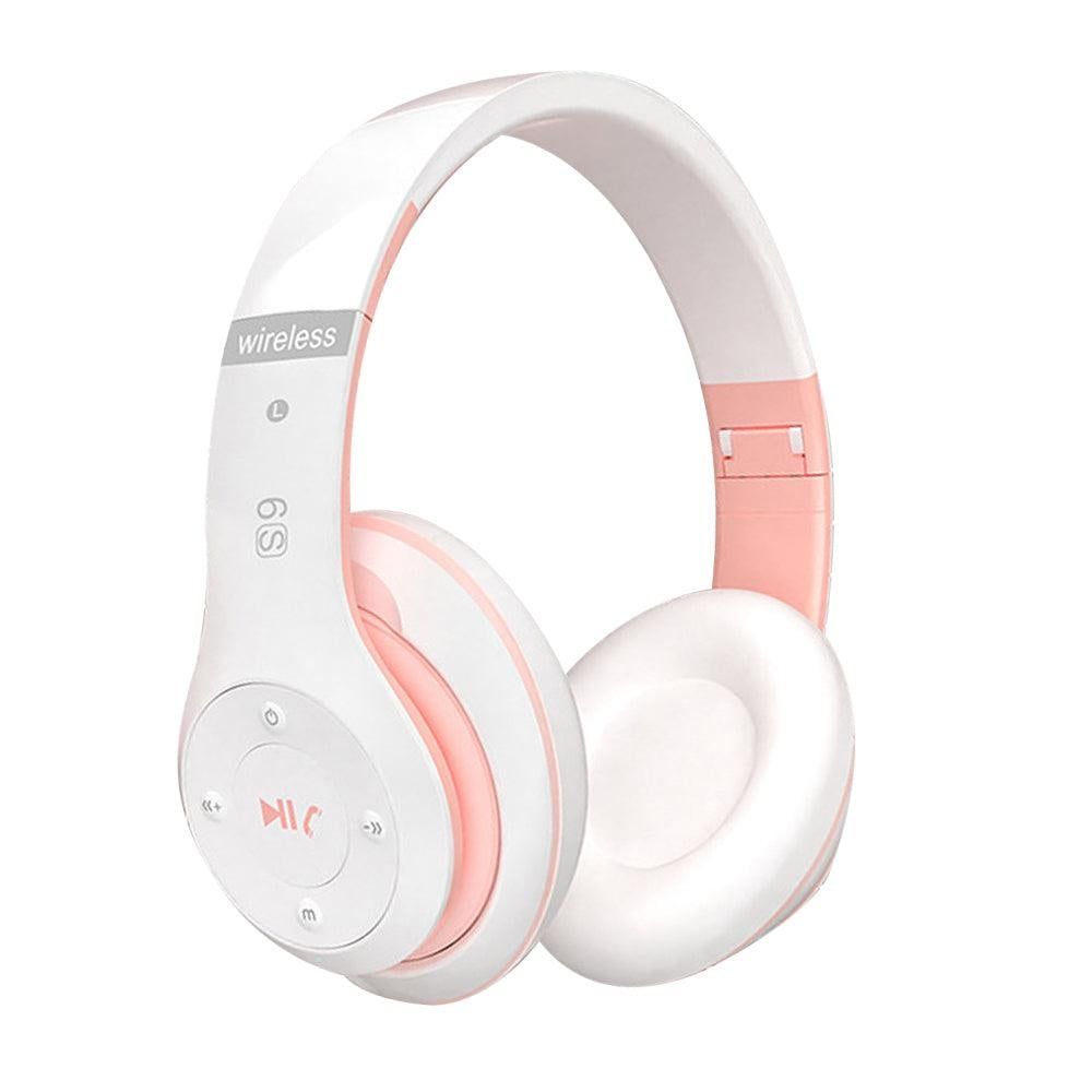 Wireless Bluetooth Headphones Foldable Over Ear Stereo Headsets with Built-in Mic White V1263-JX-7068-1