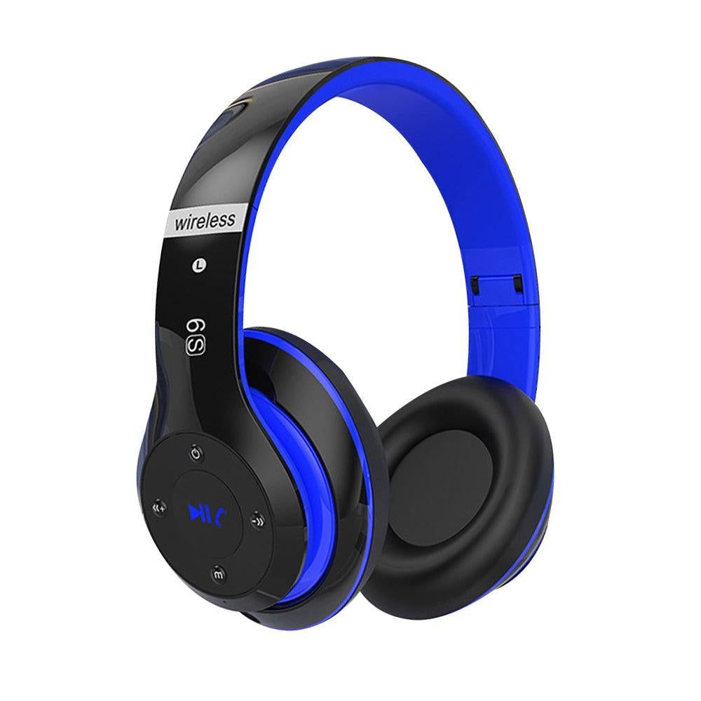 Wireless Bluetooth Headphones Foldable Over Ear Stereo Headsets with Built-in Mic Blue V1263-JX-7068-2