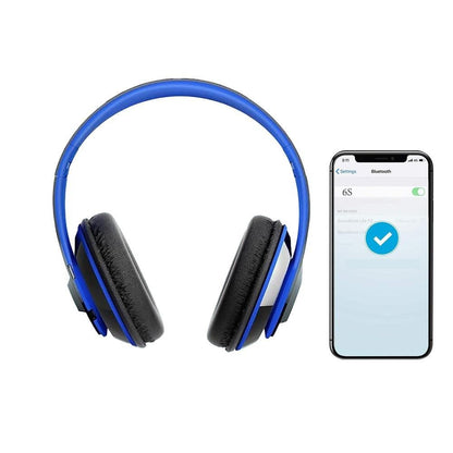 Wireless Bluetooth Headphones Foldable Over Ear Stereo Headsets with Built-in Mic Blue V1263-JX-7068-2