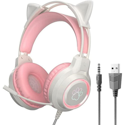 RGB Lighting Gaming Headset Cat Ear Headphone with Microphone Pink V1263-JX-7069-1