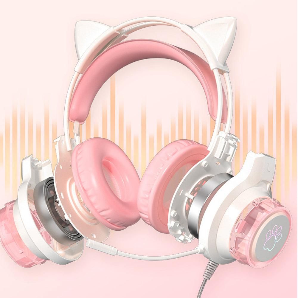RGB Lighting Gaming Headset Cat Ear Headphone with Microphone Pink V1263-JX-7069-1