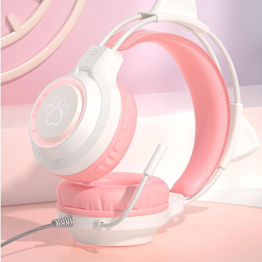 RGB Lighting Gaming Headset Cat Ear Headphone with Microphone Pink V1263-JX-7069-1