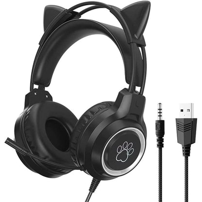 RGB Lighting Gaming Headset Cat Ear Headphone with Microphone Black V1263-JX-7069-2