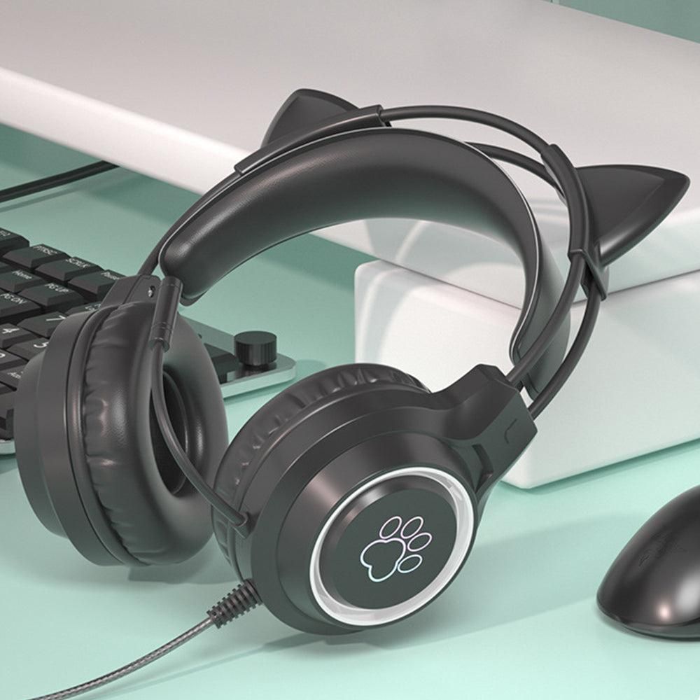 RGB Lighting Gaming Headset Cat Ear Headphone with Microphone Black V1263-JX-7069-2