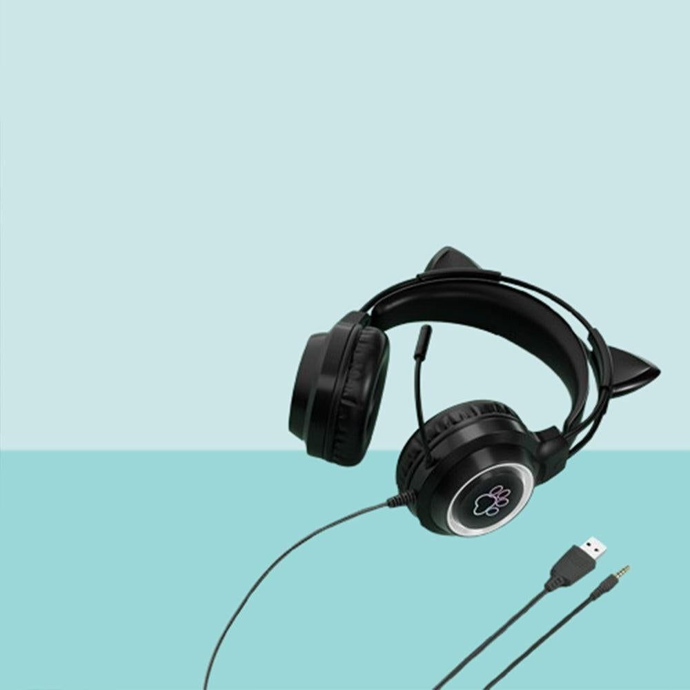 RGB Lighting Gaming Headset Cat Ear Headphone with Microphone Black V1263-JX-7069-2