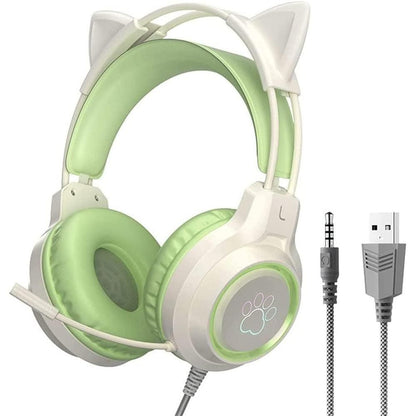 RGB Lighting Gaming Headset Cat Ear Headphone with Microphone Black V1263-JX-7069-2