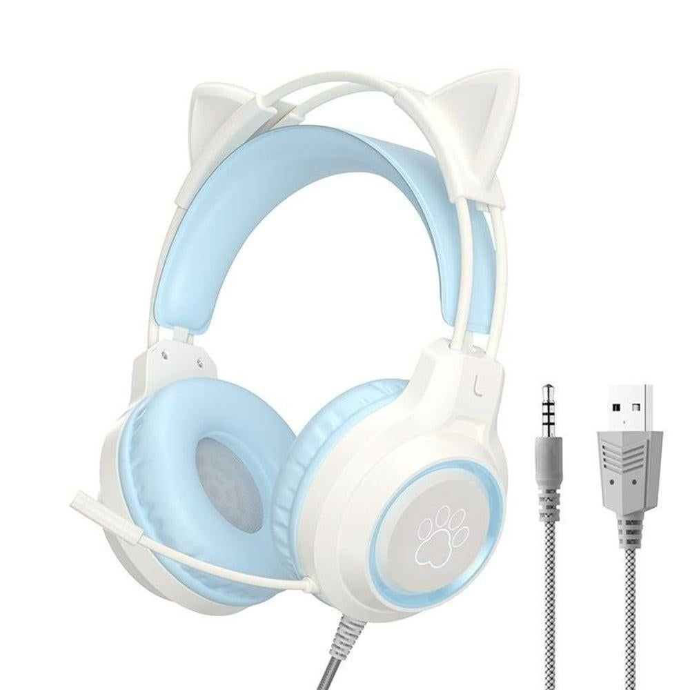RGB Lighting Gaming Headset Cat Ear Headphone with Microphone Black V1263-JX-7069-2