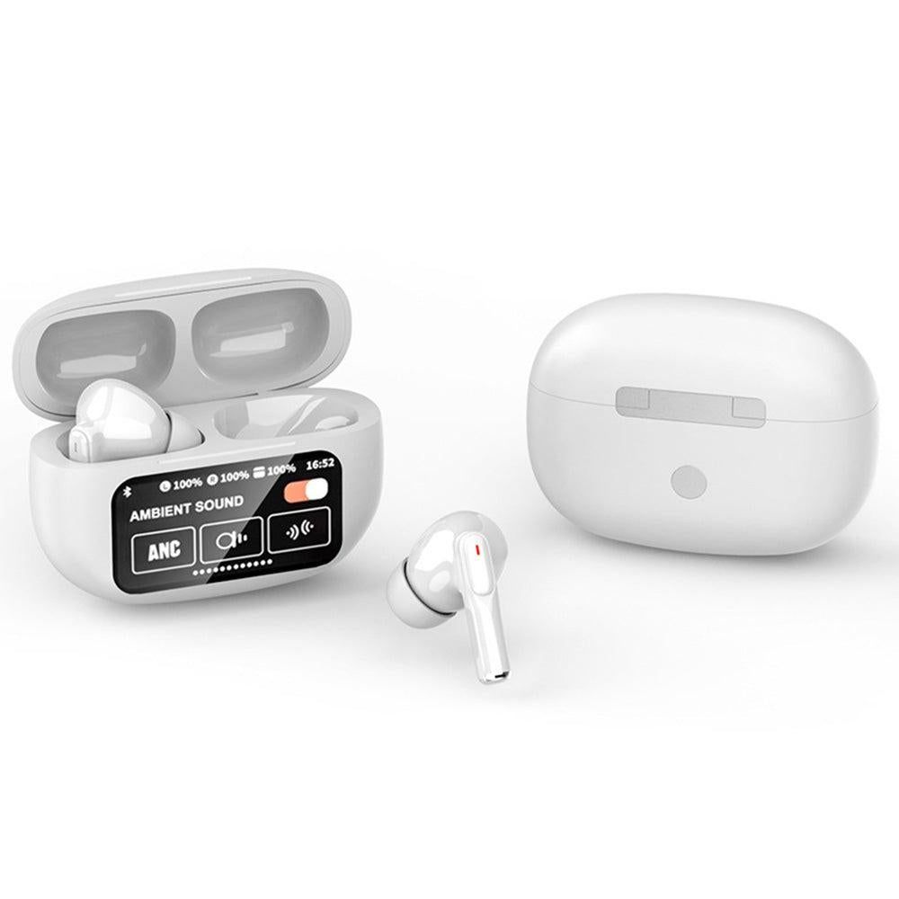 Touch Control Case Bluetooth Headphone Wireless Smart Earbuds with Digital Display White V1263-JX-7071