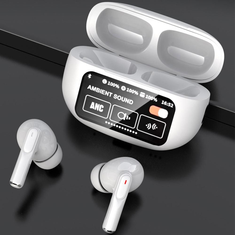 Touch Control Case Bluetooth Headphone Wireless Smart Earbuds with Digital Display White V1263-JX-7071