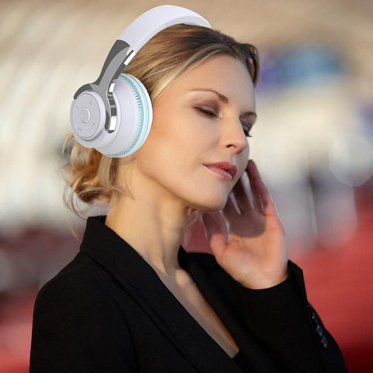 Foldable Wireless Bluetooth Stereo Over Ear Headphone Headworn Headset White V1263-JX-7076-2