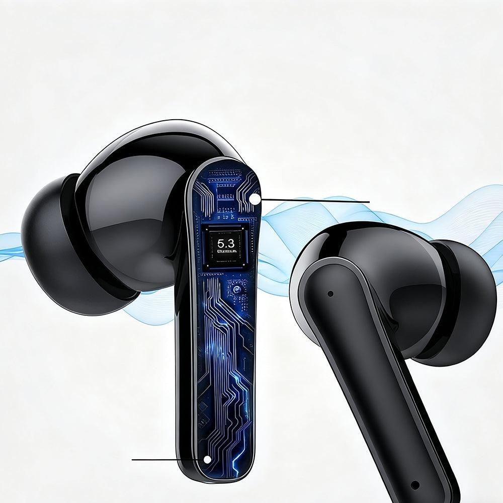 Wireless Bluetooth Noise-Cancelling In-Ear Earbuds with LED Display Black V1263-JX-7077-1