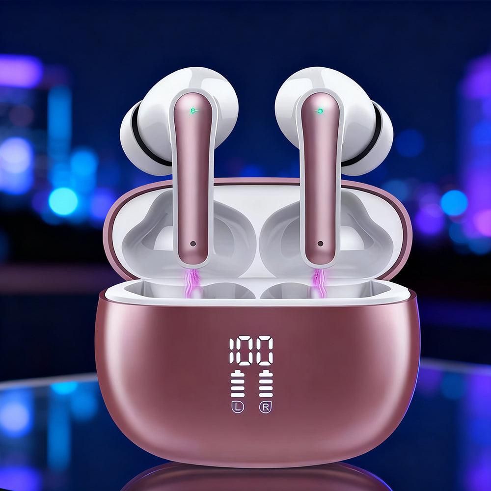Wireless Bluetooth Noise-Cancelling In-Ear Earbuds with LED Display Rose Gold V1263-JX-7077-2