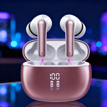 Wireless Bluetooth Noise-Cancelling In-Ear Earbuds with LED Display Rose Gold V1263-JX-7077-2
