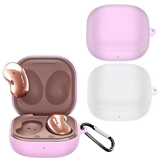 2Pcs Silicone Headphone Protective Case Wireless Earphone Cover with Carabiner for Samsung Galaxy Buds2/ Buds V1263-JX-7085
