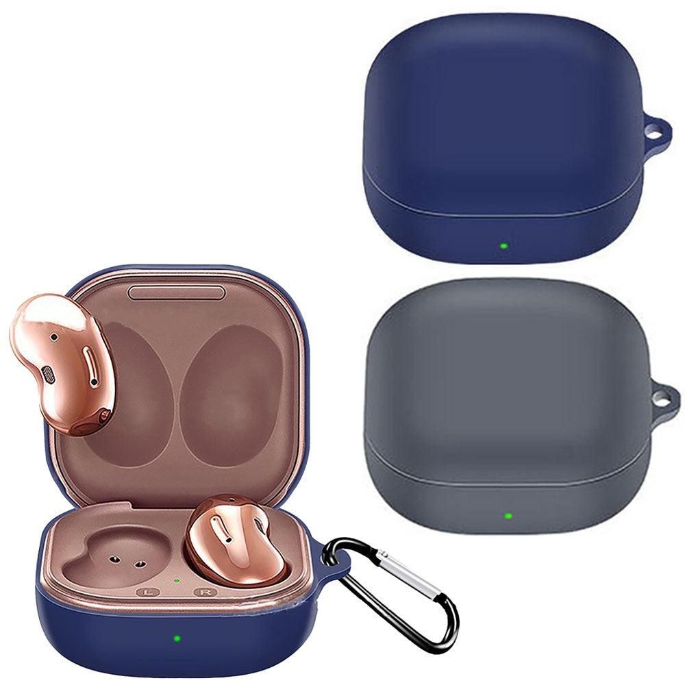 2Pcs Silicone Headphone Protective Case Wireless Earphone Cover with Carabiner for Samsung Galaxy Buds2/ Buds V1263-JX-7085