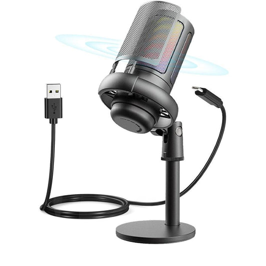 USB Condenser Microphone Gaming Mic with RGB Light for PC Gaming Live Recording Streaming Black V1263-JX-7090