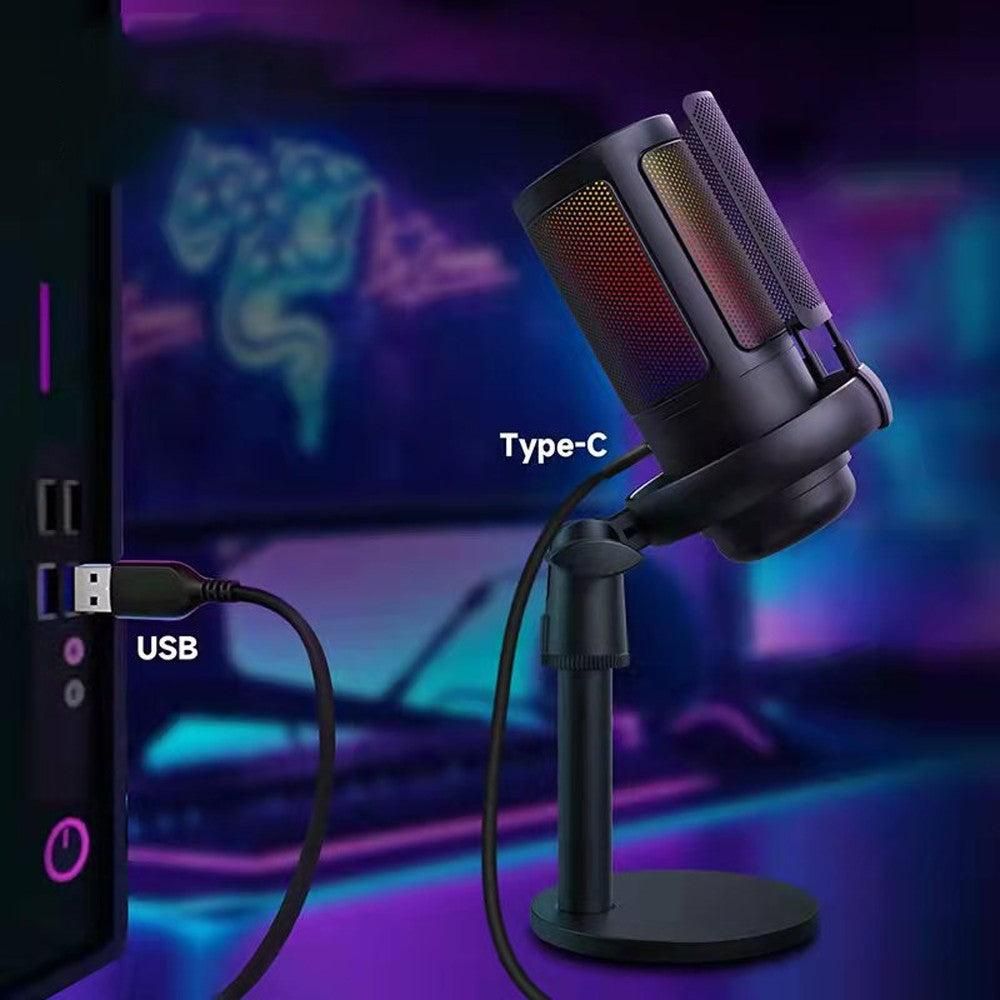 USB Condenser Microphone Gaming Mic with RGB Light for PC Gaming Live Recording Streaming Black V1263-JX-7090