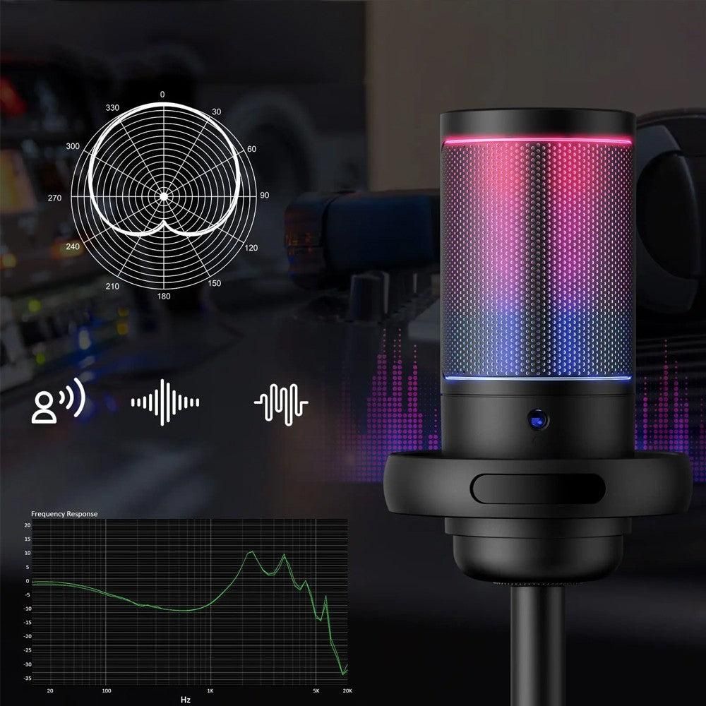 USB Condenser Microphone Gaming Mic with RGB Light for PC Gaming Live Recording Streaming Black V1263-JX-7090