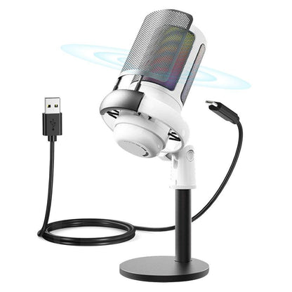 USB Condenser Microphone Gaming Mic with RGB Light for PC Gaming Live Recording Streaming Black V1263-JX-7090