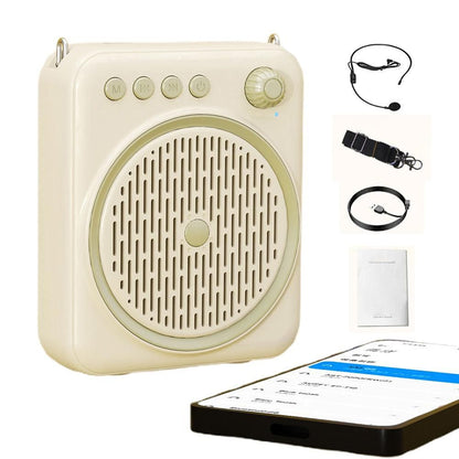Portable Bluetooth Voice Amplifier Rechargeable Speaker with Wired Microphone Beige V1263-JX-7101
