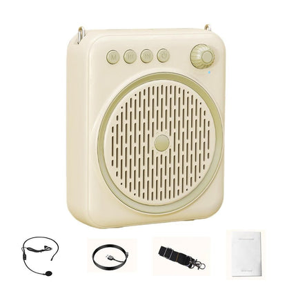 Portable Bluetooth Voice Amplifier Rechargeable Speaker with Wired Microphone Beige V1263-JX-7101