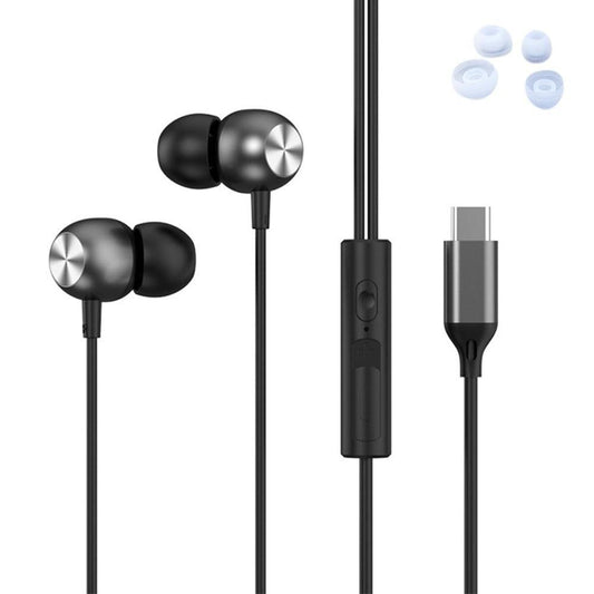 USB-C 3.5MM Wired Headphones In-Ear Earbuds with Microphone Black V1263-JX-7111