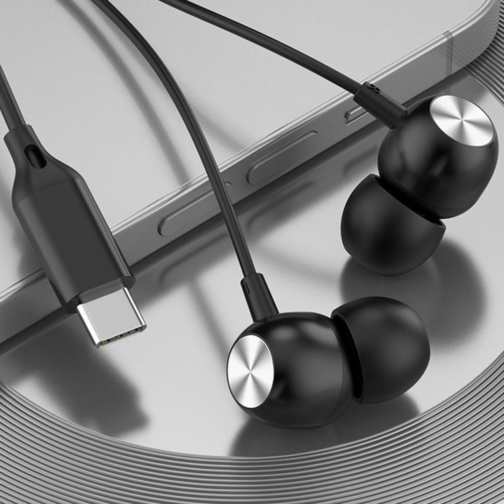 USB-C 3.5MM Wired Headphones In-Ear Earbuds with Microphone Black V1263-JX-7111