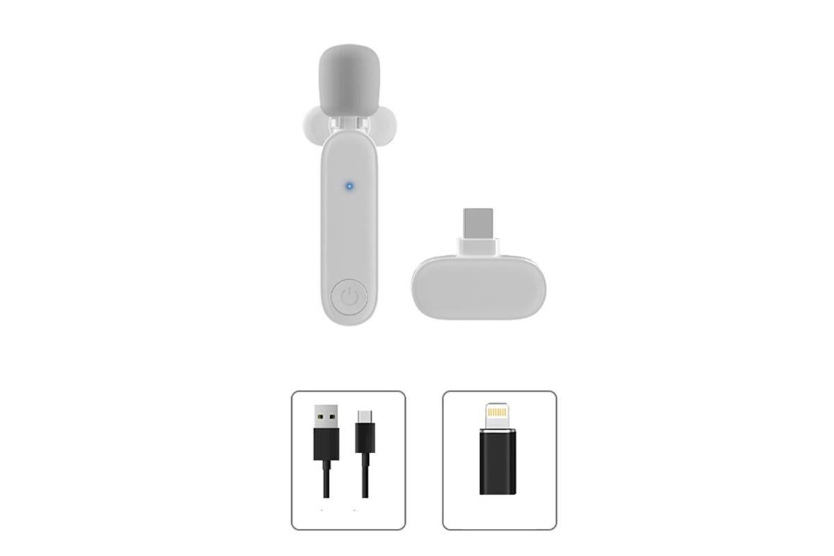 2.4G Wireless Lavalier Microphone Plug and Play Mic for Android iPhone iPad Vlog Live Stream White V1263-JX-7114