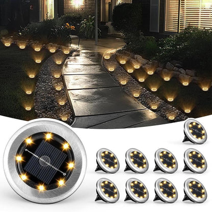10Pcs Mini Solar Ground Lights Outdoor Pathway Decorative Lights for Yard Garden Decor Warm Light V1263-JX-7134-1