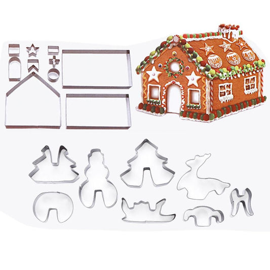 18PCS Stainless Steel Christmas Cookie Cutter Set with 3D Gingerbread House Shapes V1263-JX-7136