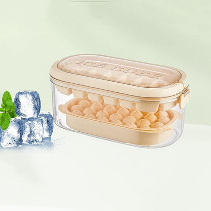 2-Tier Ice Cube Tray Mold with Press-Release Lid & Storage Box for Kitchen Beige V1263-JX-7139