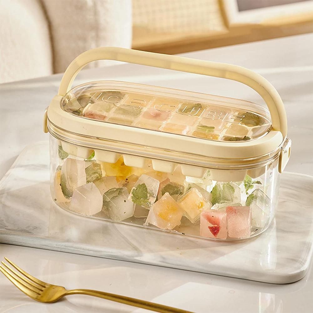 2-Tier Ice Cube Tray Mold with Press-Release Lid & Storage Box for Kitchen Beige V1263-JX-7139