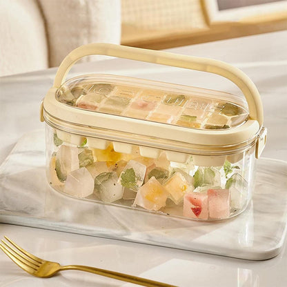 2-Tier Ice Cube Tray Mold with Press-Release Lid & Storage Box for Kitchen Beige V1263-JX-7139