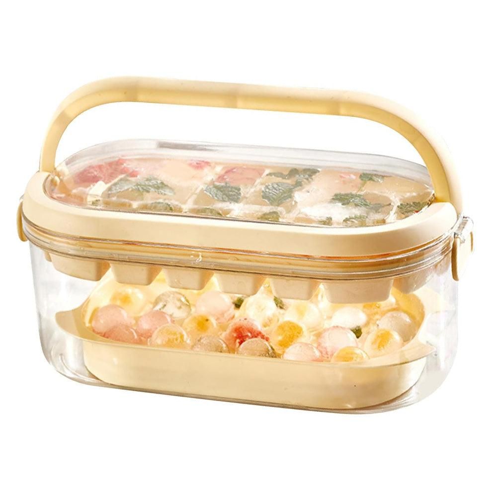 2-Tier Ice Cube Tray Mold with Press-Release Lid & Storage Box for Kitchen Beige V1263-JX-7139