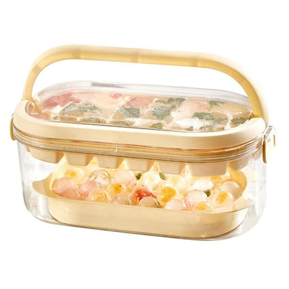 2-Tier Ice Cube Tray Mold with Press-Release Lid & Storage Box for Kitchen Beige V1263-JX-7139
