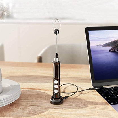3 in 1 Handheld Electric Milk Frother USB Rechargeable Drink Coffee Mixer Foam Maker with 3 Whisks-Black V1263-JX-7140-2