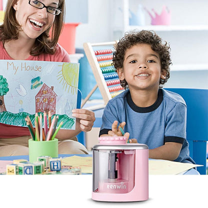 Electric Pencil Sharpener Automatic Fast Sharpener Battery Operated Pink V1263-JX-7152-1