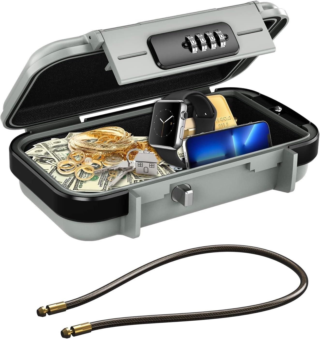 Portable Safe Box Combination Code Security Case LockBox with Removable Chain Gray V1263-JX-7156-2