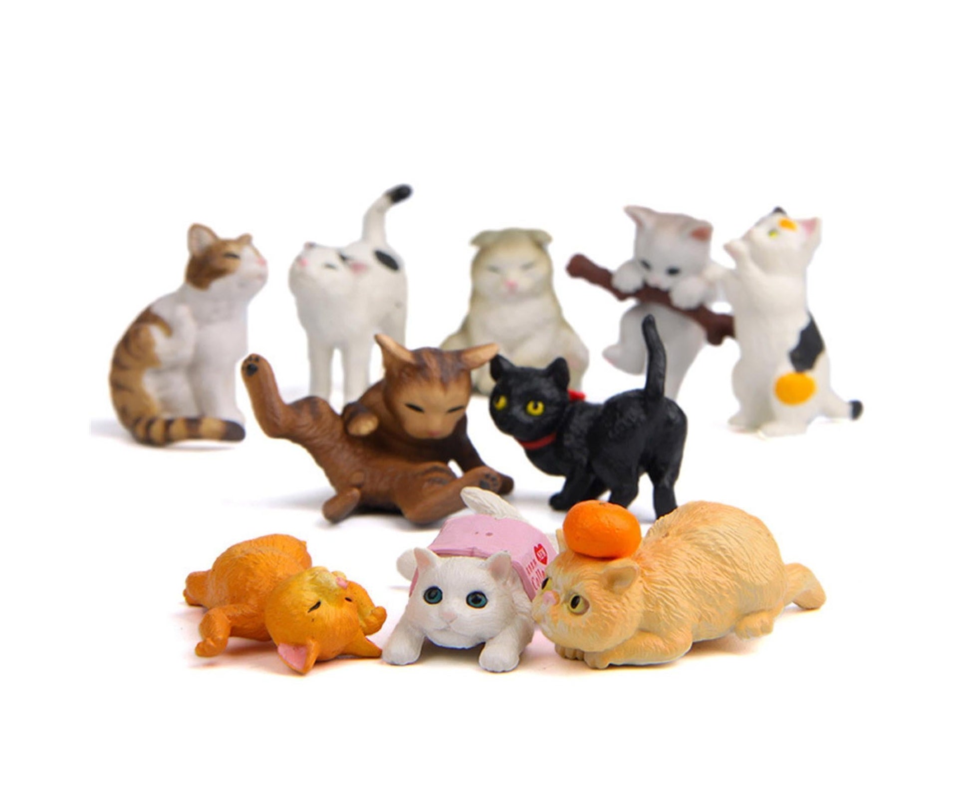 10Pcs Cat Figurine Personalized No Odor Plastic Car Center Console Cat Statue for Desktop-Multicolor V1263-JX-716