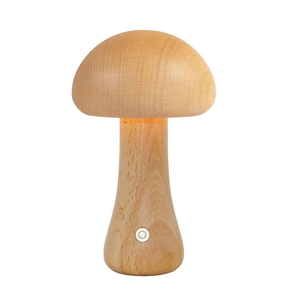 Cordless Wooden Mushroom Lamp Touch Dimmable Table Lamp Rechargeable Night Light V1263-JX-7169