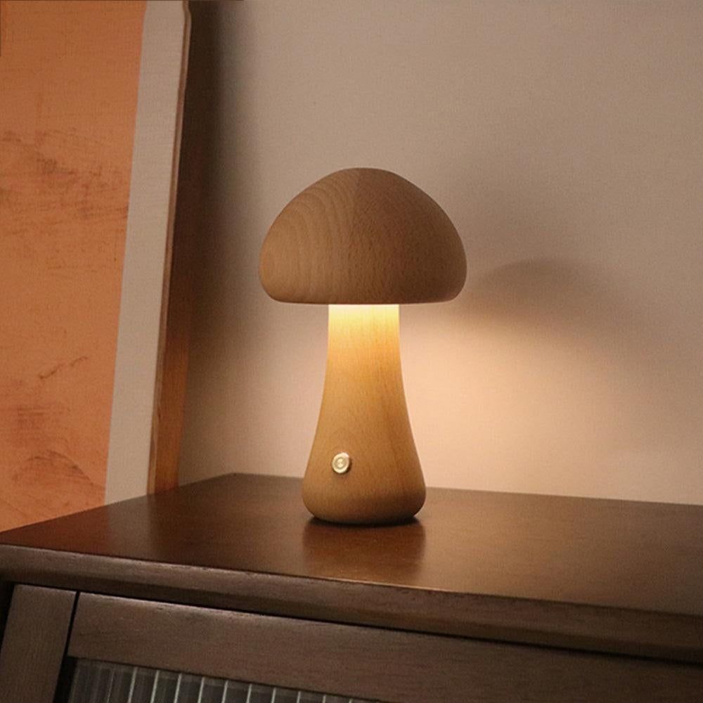 Cordless Wooden Mushroom Lamp Touch Dimmable Table Lamp Rechargeable Night Light V1263-JX-7169