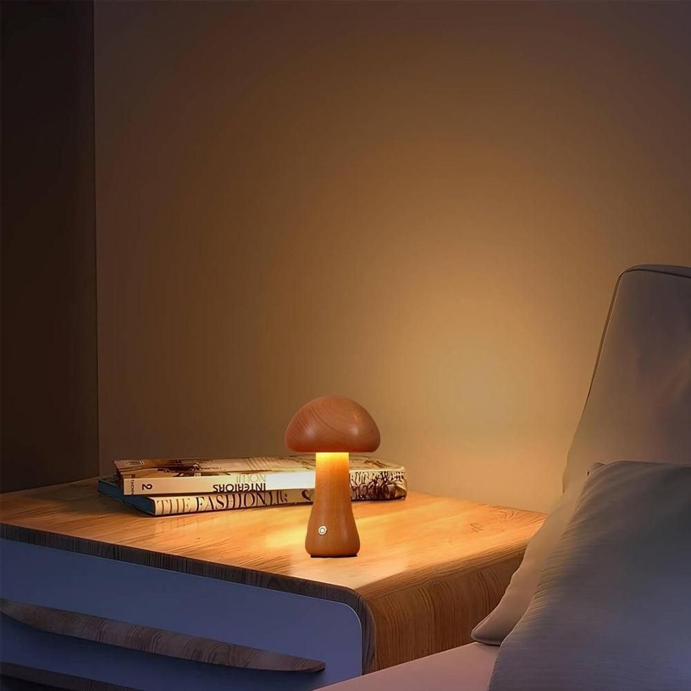 Cordless Wooden Mushroom Lamp Touch Dimmable Table Lamp Rechargeable Night Light V1263-JX-7169