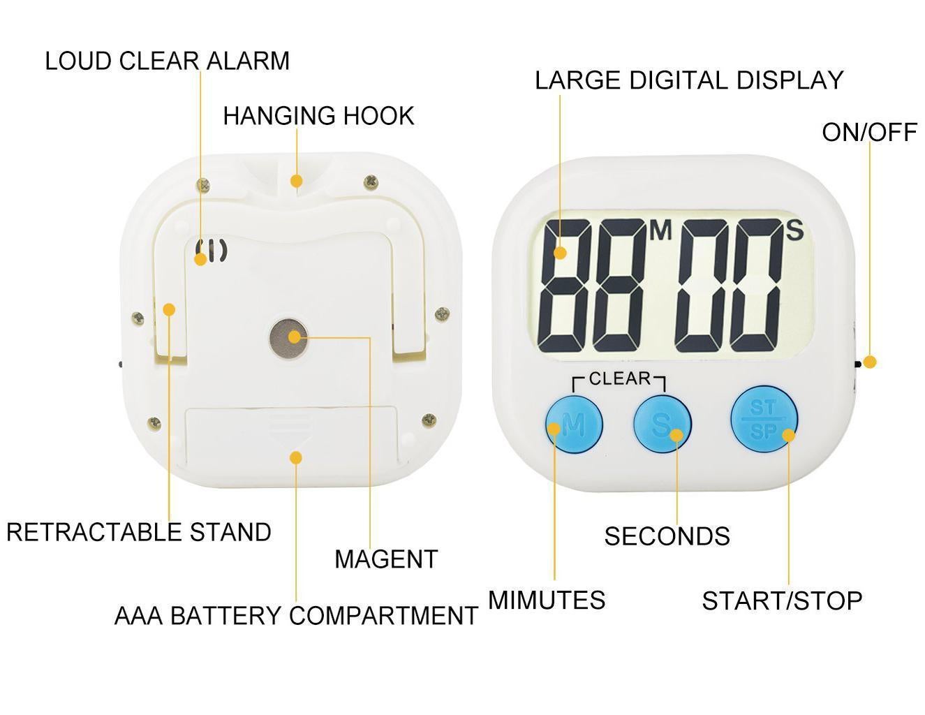 12 Pack Digital Kitchen Timer Strong grip Electronic Countdown Timer Small Loud Alarm V1263-JX-717
