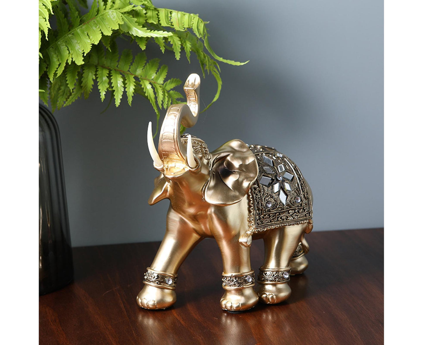 Eye-catching Elephant Figurine Fine Symbol Resin Elegant Elephant Trunk Sculpture for Home-Golden S V1263-JX-718